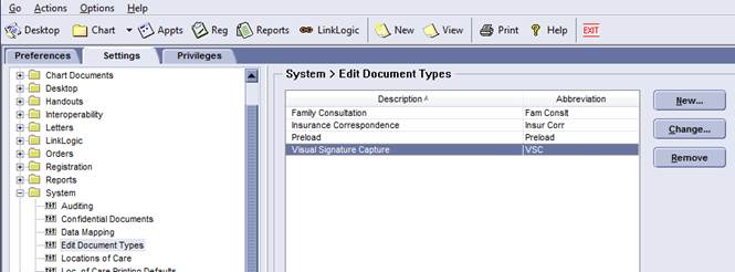 Screenshot of EMR Document Type creation